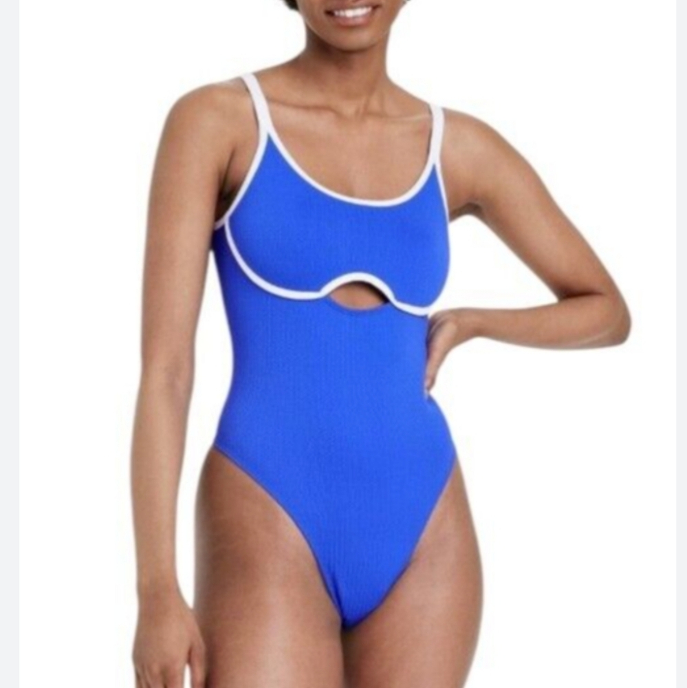 NWT Colsie Blue and White Keyhole Bodysuit Size XS